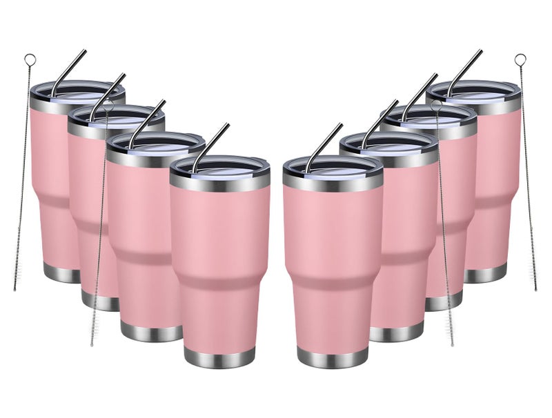 MEWAY 30oz Insulated Tumbler With Lids and Straws,Stainless Steel Double Vacuum Coffee Tumbler Cup, Brush, Durable Powder Coated Coffee Cup for Cold & Hot Drinks, Office, Travel(Pink,8 PACK) - Image 1